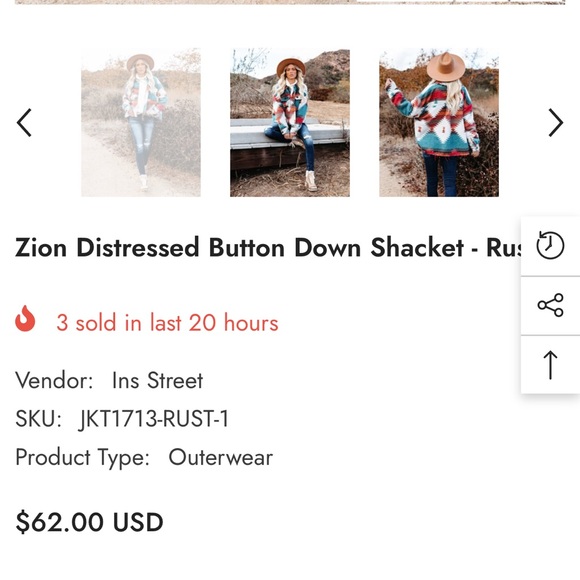 VICI Zion Distressed Button Down Shacket - Rust - Picture 6 of 15